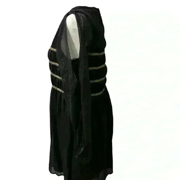 Hayden Black Cold Shoulder Sparkly Dress Gold Pleated Accents - Picture 5 of 7